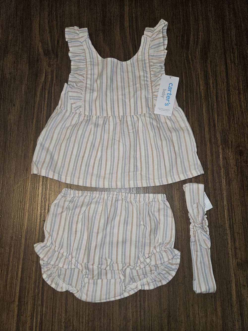 Carter's Cream, Blue & Tan Striped Ruffle 3-Piece Diaper Cover Set